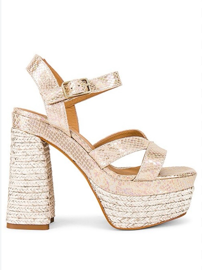 Womens Metallic Nude Platform Sandal With Braided Block Heel